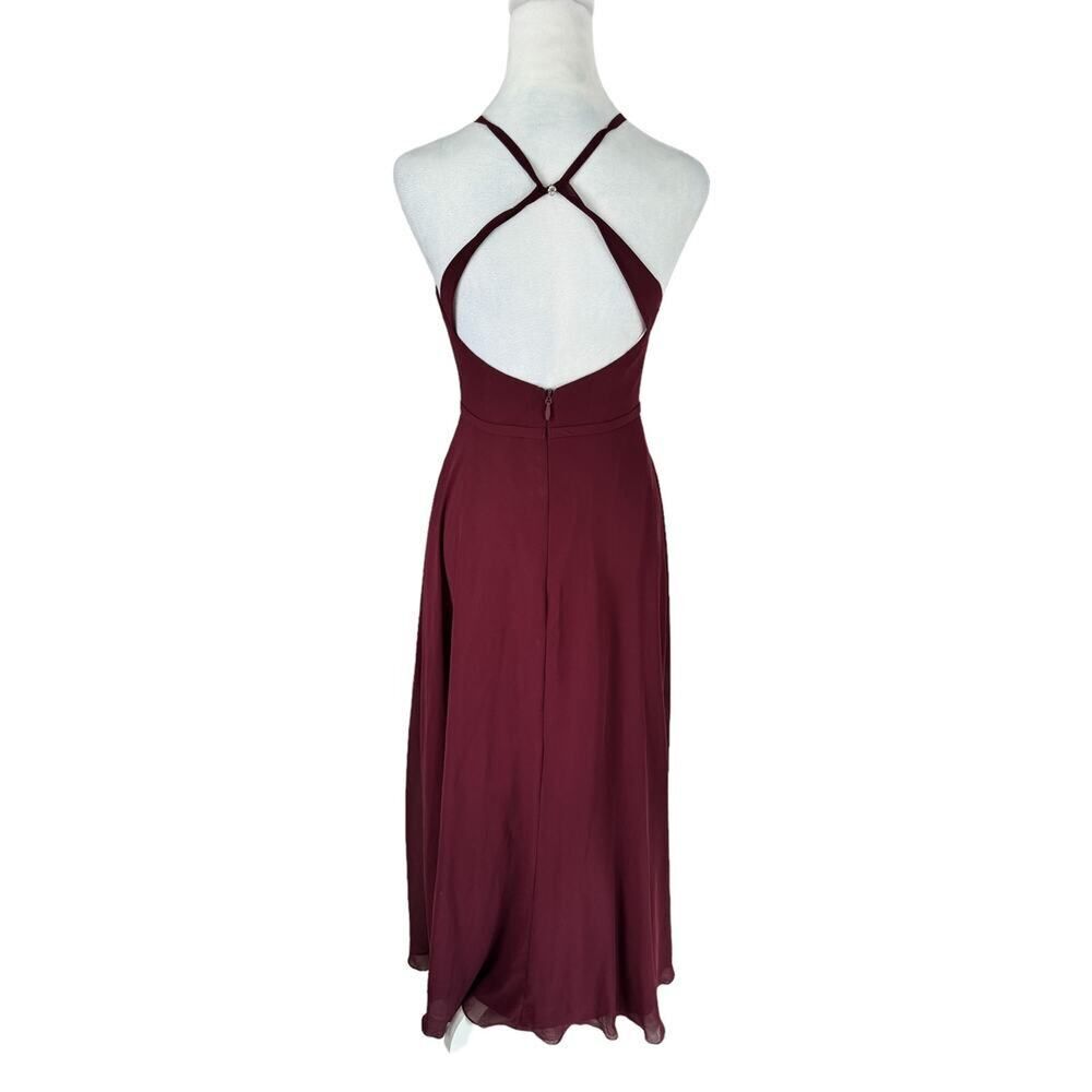 Azazie Bridesmaid Dress Burgundy Long Wedding Guest Formal Open Back Wine Sz A0 - Picture 4 of 16